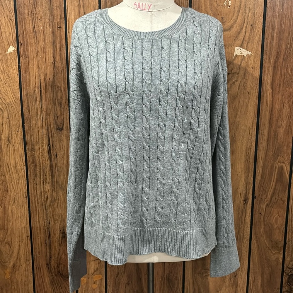 Tommy Hilfiger Sweater Women's Lg Grey Cable Knit Pullover NWT